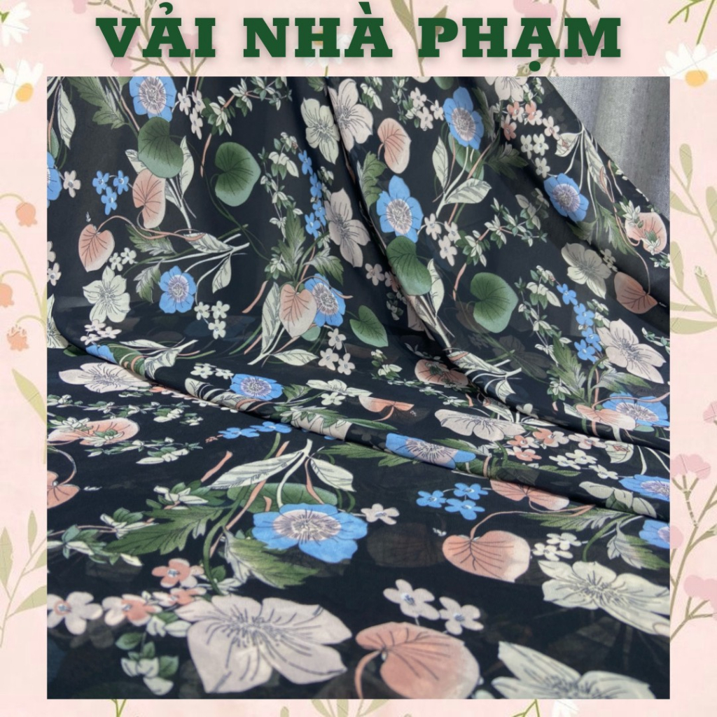 VẢI VOAN LỤA NỀN ĐEN-KHỔ 1.5M-VẢI NHÀ PHẠM