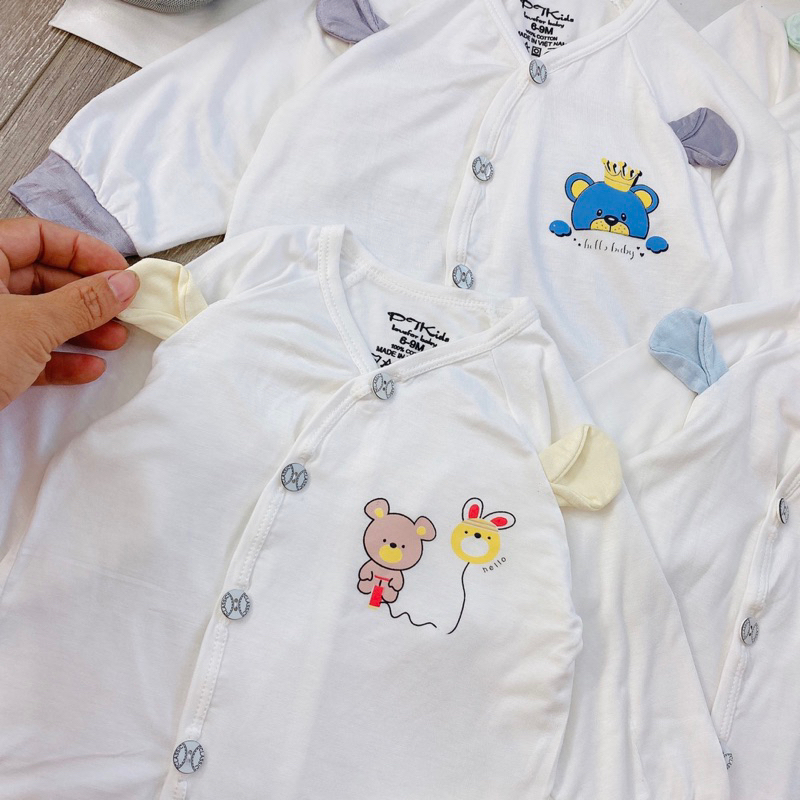 Bộ dài tay cho bé sơ sinh PTkids tai gấu vải thun lạnh mềm mại
