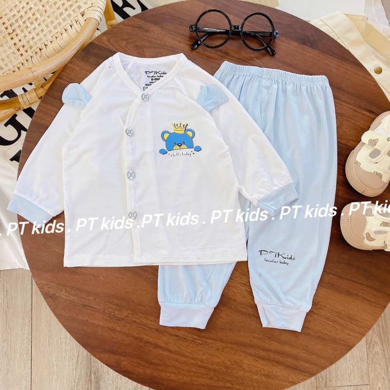 Bộ dài tay cho bé sơ sinh PTkids tai gấu vải thun lạnh mềm mại
