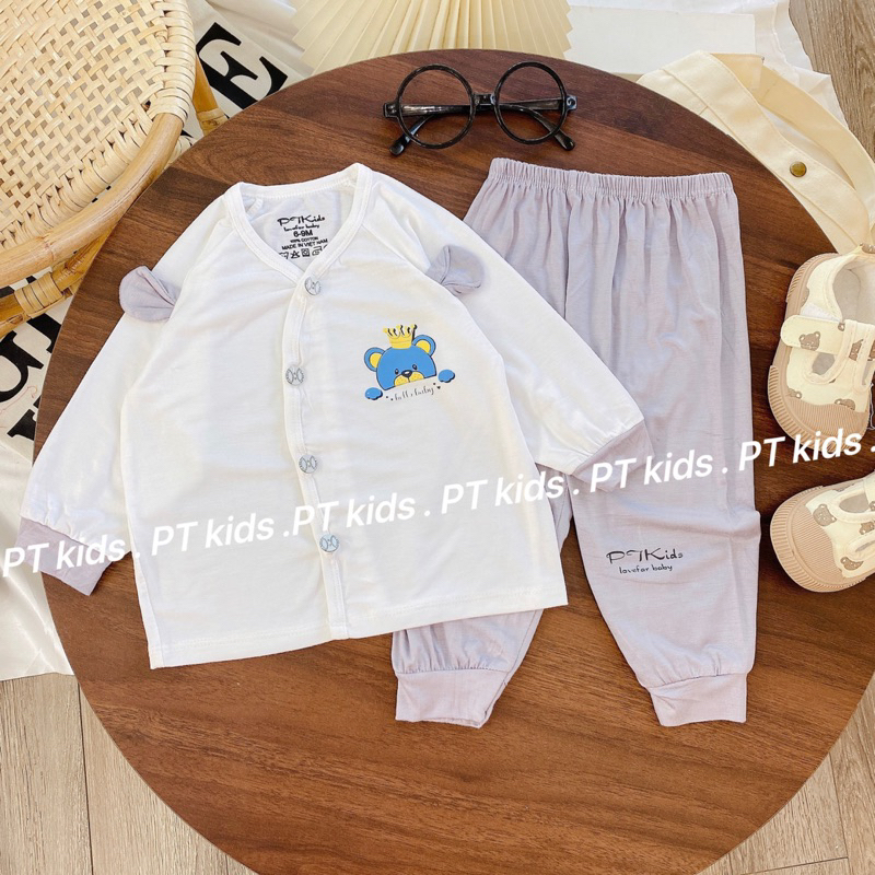 Bộ dài tay cho bé sơ sinh PTkids tai gấu vải thun lạnh mềm mại