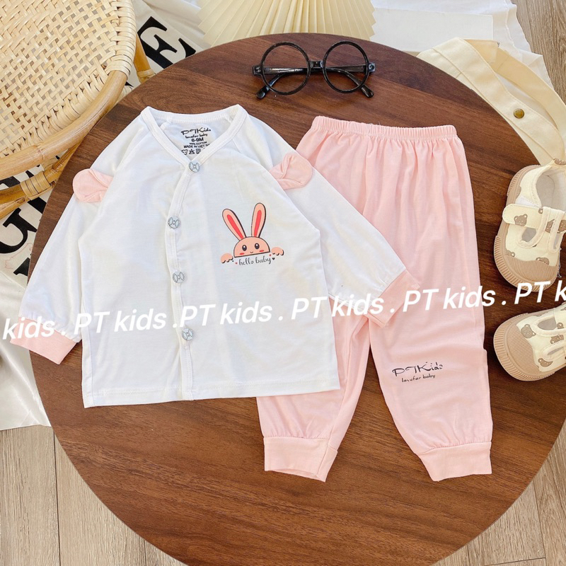 Bộ dài tay cho bé sơ sinh PTkids tai gấu vải thun lạnh mềm mại