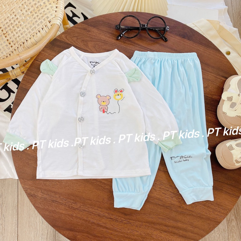 Bộ dài tay cho bé sơ sinh PTkids tai gấu vải thun lạnh mềm mại