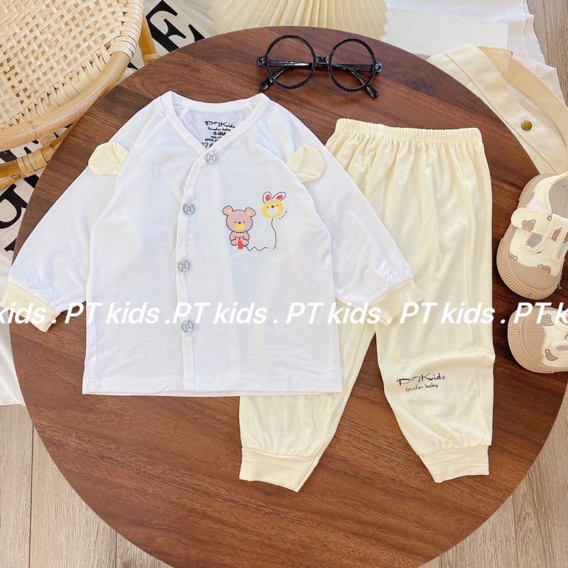 Bộ dài tay cho bé sơ sinh PTkids tai gấu vải thun lạnh mềm mại
