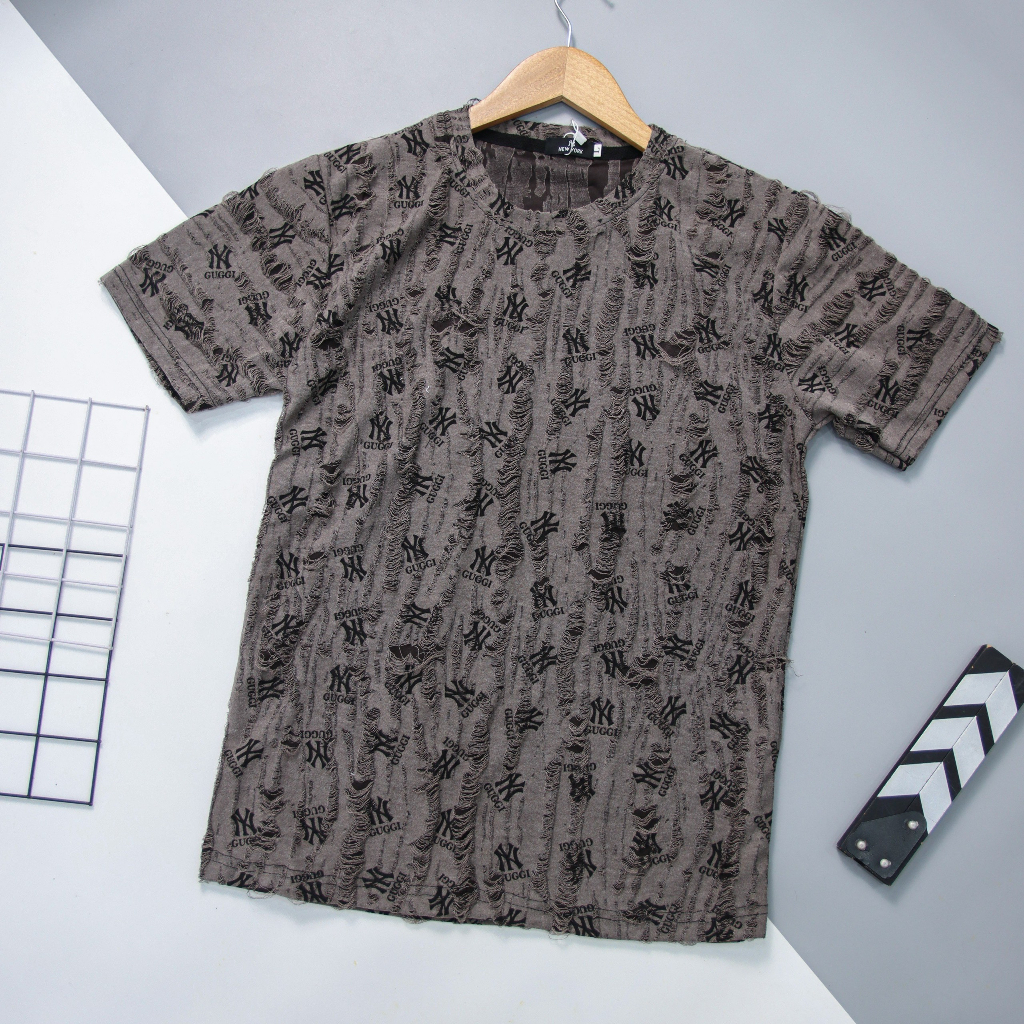 Áo phông  Nam Cổ Tròn vải nhung rách tưaCực Chất | Hàng Như Hình Bao Đẹp