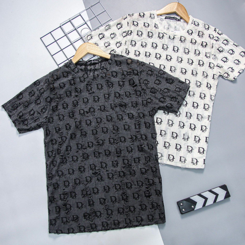 Áo phông  Nam Cổ Tròn vải nhung rách tưaCực Chất | Hàng Như Hình Bao Đẹp