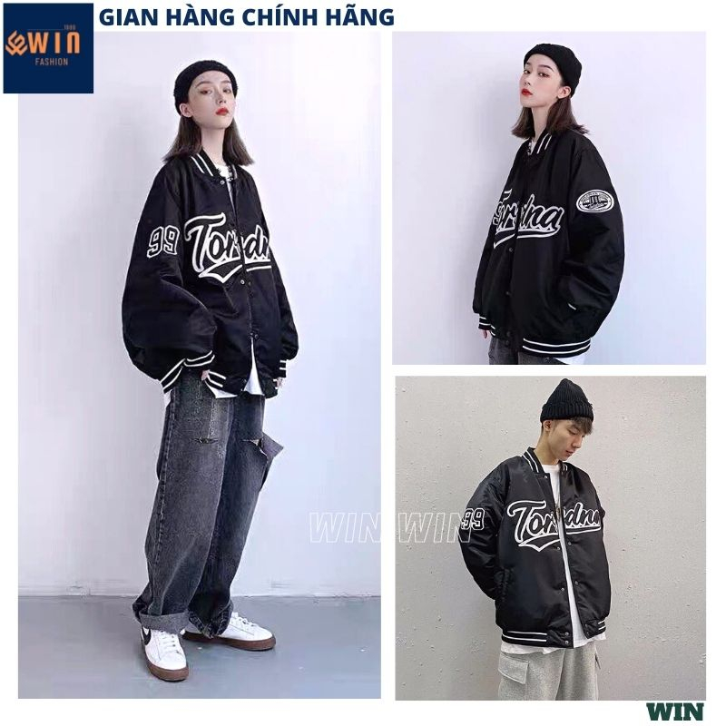 Áo khoác bomber TORDNA đen nổi 89 hàng 2 lớp dày dặn, Áo khoác bóng chày phối viền chữ unisex cá tính trẻ trung - WIN