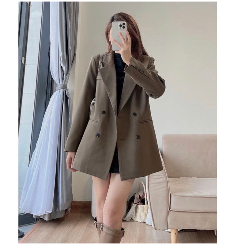 Áo khoác blazer 4 khuy 6602 màu báic dài 75cm