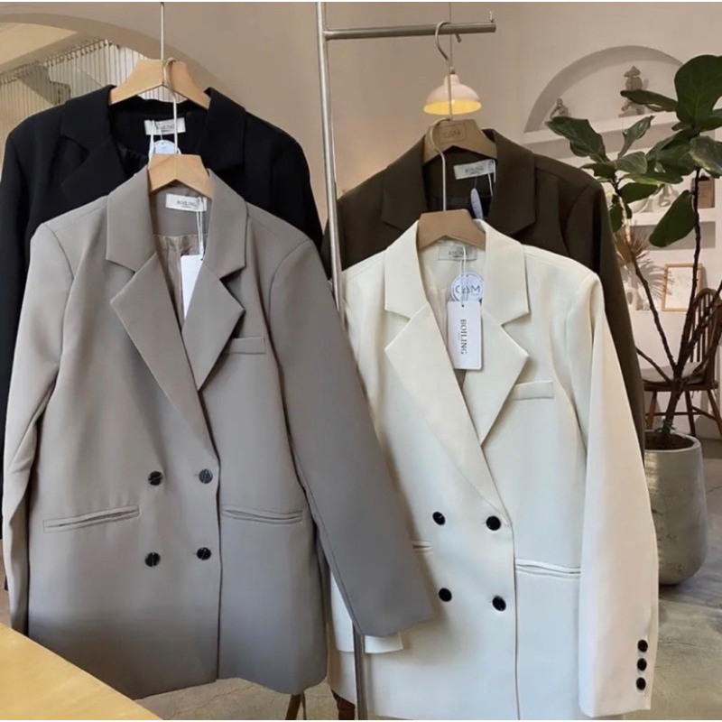 Áo khoác blazer 4 khuy 6602 màu báic dài 75cm