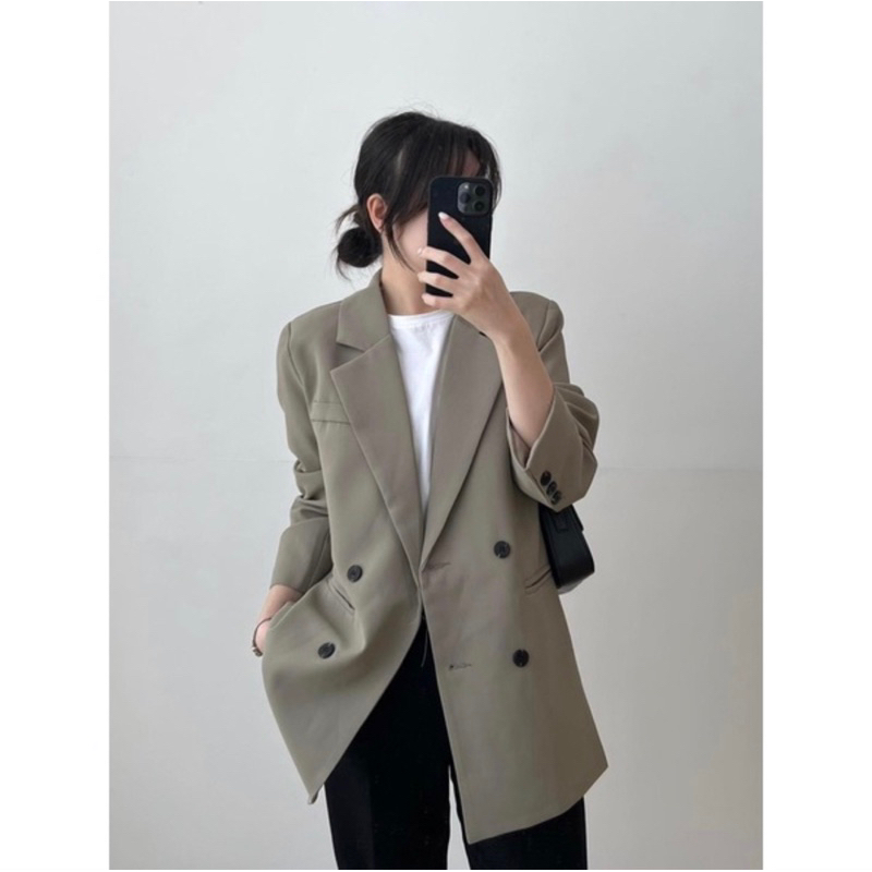 Áo khoác blazer 4 khuy 6602 màu báic dài 75cm