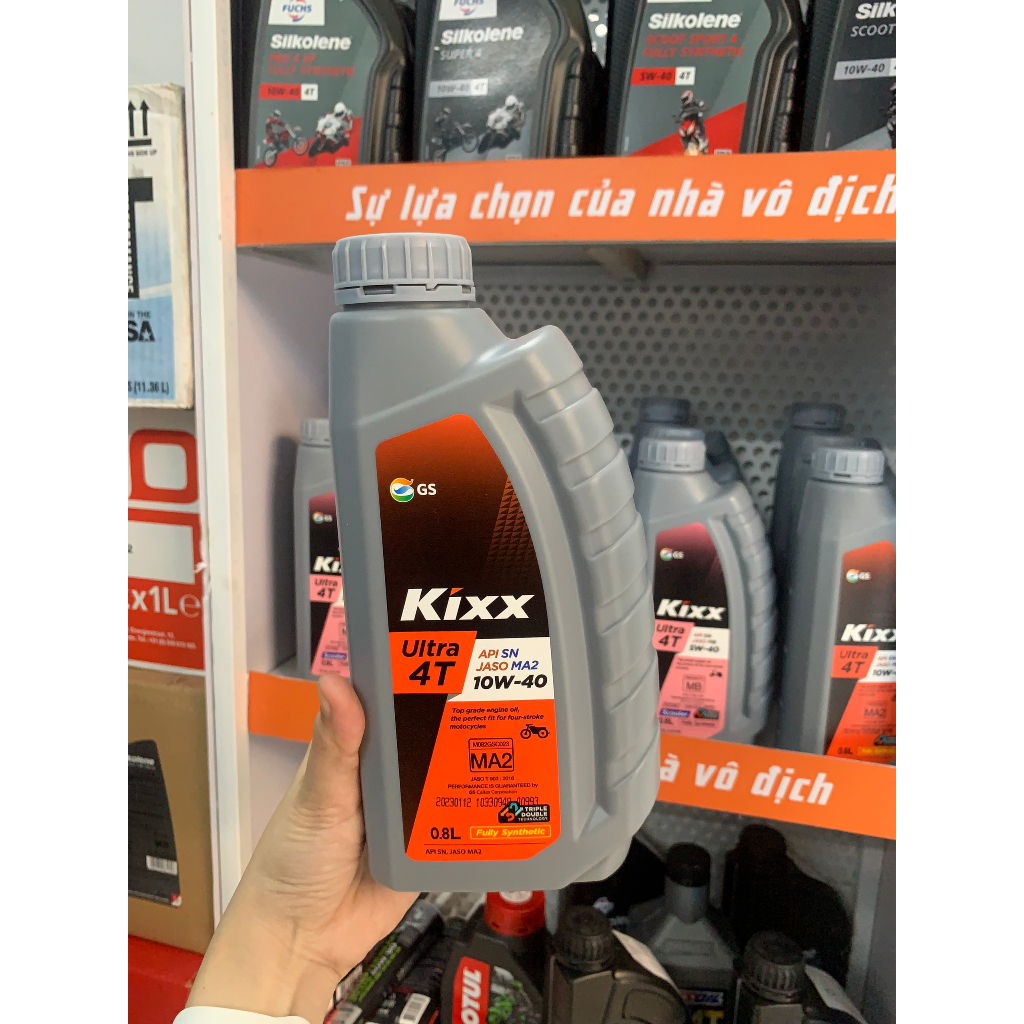 Nhớt Kixx Ultra 10W40 Full Tổng Hợp Cho Xe Số, Côn Tay (API SN - Made in Korea) 0.8 và 1l