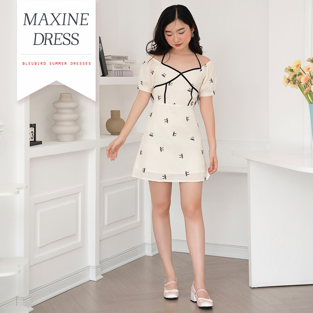 BLEUBIRD Váy thô thêu nơ dáng A cổ yếm Maxine Dress