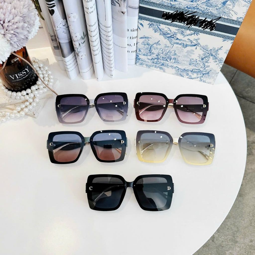 Kính mát nữ dior gọng vuông thiết kế basic màu trắng kem đen đỏ đô xanh pastel