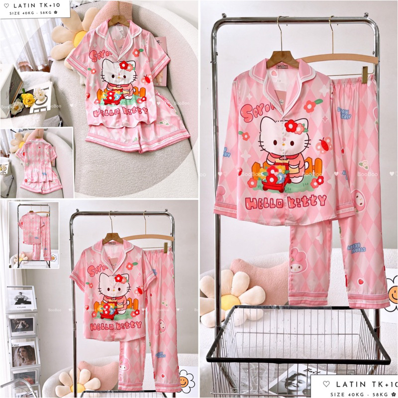Pyjama Lụa Latin Thiết Kế Cao Cấp Booboo Kitty-Tiên Suri House