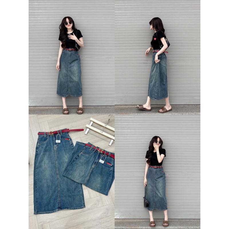 Chân váy Jean dài xẻ trước (5302)