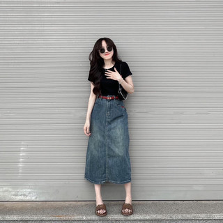 Chân váy Jean dài xẻ trước (5302)