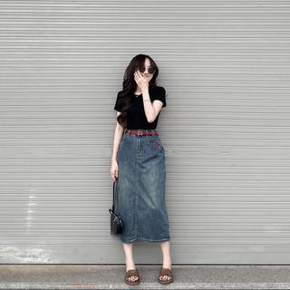Chân váy Jean dài xẻ trước (5302)
