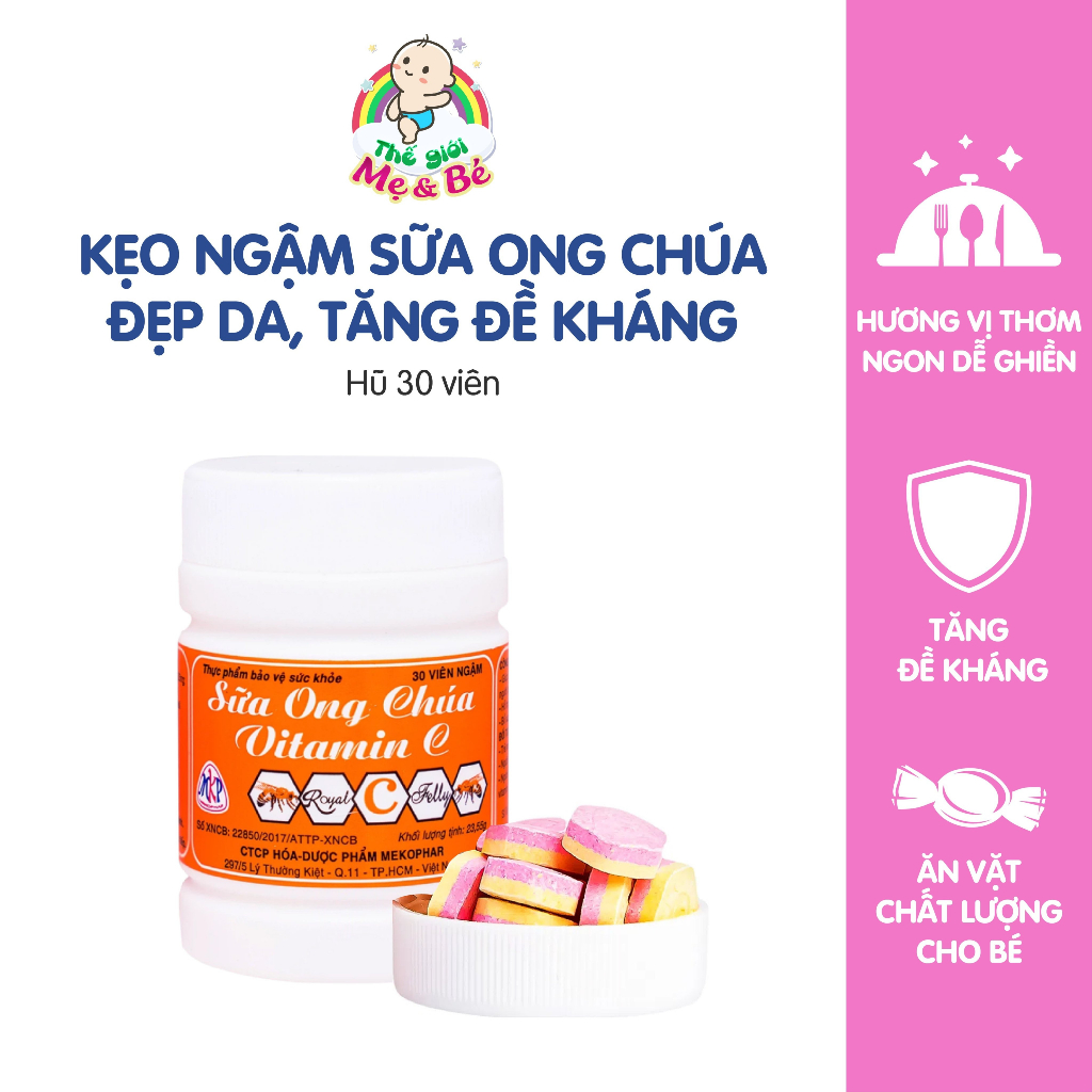 Kẹo ngậm sữa ong chúa Vitamin C  Đẹp da cho mẹ, Tăng đề kháng cho bé (Hũ 30v)