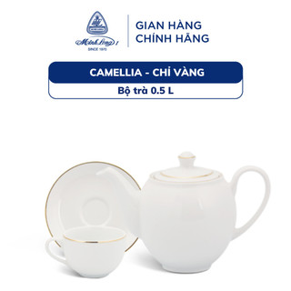 Bộ Ấm Trà Sứ Minh Long 0.5 L - Camellia - Chỉ Vàng