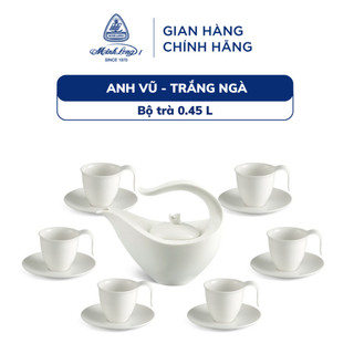 Bộ ấm trà sứ minh long 0.45 l - anh vũ - trắng ngà