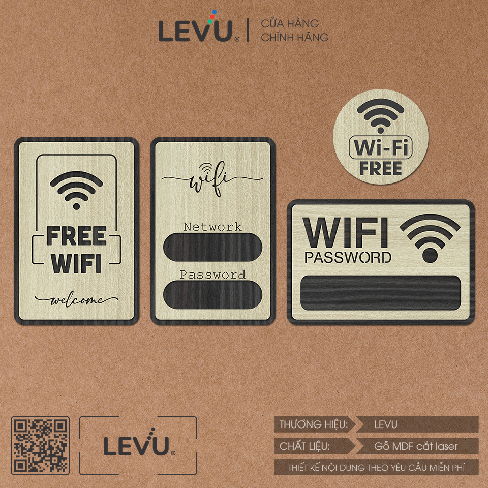 Bảng wifi password decor, bảng tên gỗ ghi thông tin wifi thiết kế đẹp chính hãng LEVU