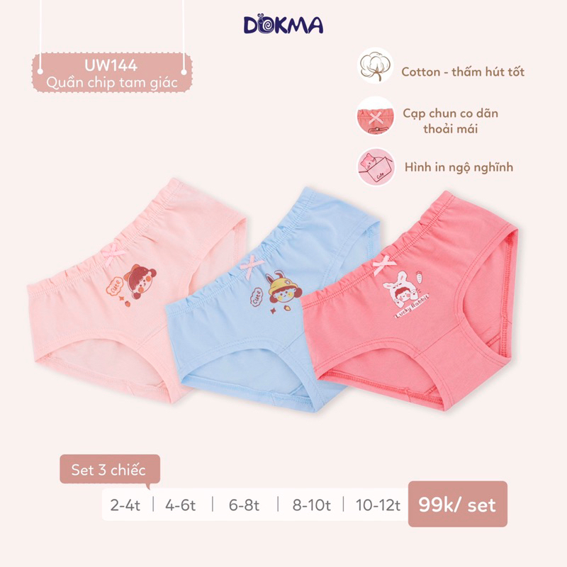 Set 3 quần chip tam giác cho bé gái hàng Dokma