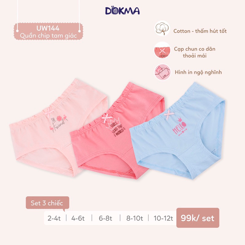 Set 3 quần chip tam giác cho bé gái hàng Dokma