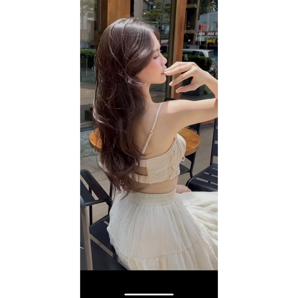 Set váy maxi dáng dài hoa đũi tơ nhí siêu xinh, Set áo hai dây đệm ngực mix chân váy bồng xòe dáng tiểu thư cận chất