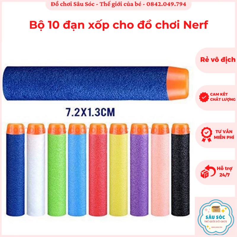 Bộ 10 Đạn Xốp Dài 7.2 x 1.3 cm Dành Cho Đồ Chơi Nerf