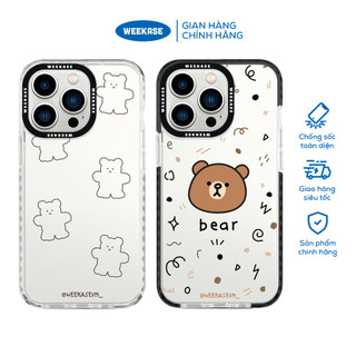 Ốp lưng iPhone viền trắng, đen chống sốc chống va đập Weekase in hình gấu nâu và nhiều gấu - Màu in cực bền
