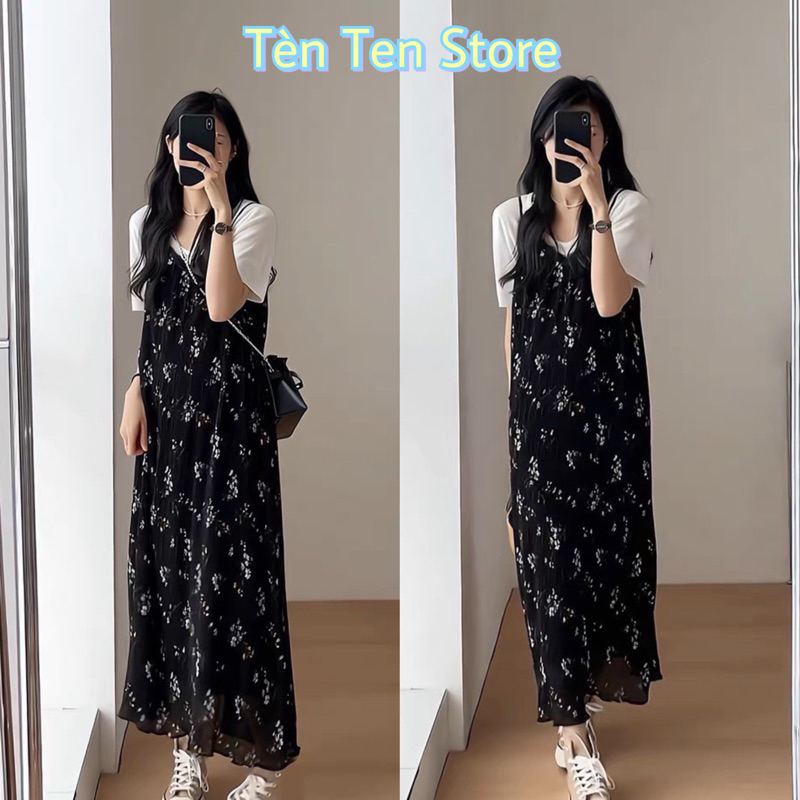 Váy Hai Dây Dài Hoa Nhí Dáng Suông Nhẹ Nhàng Xinh Xắn