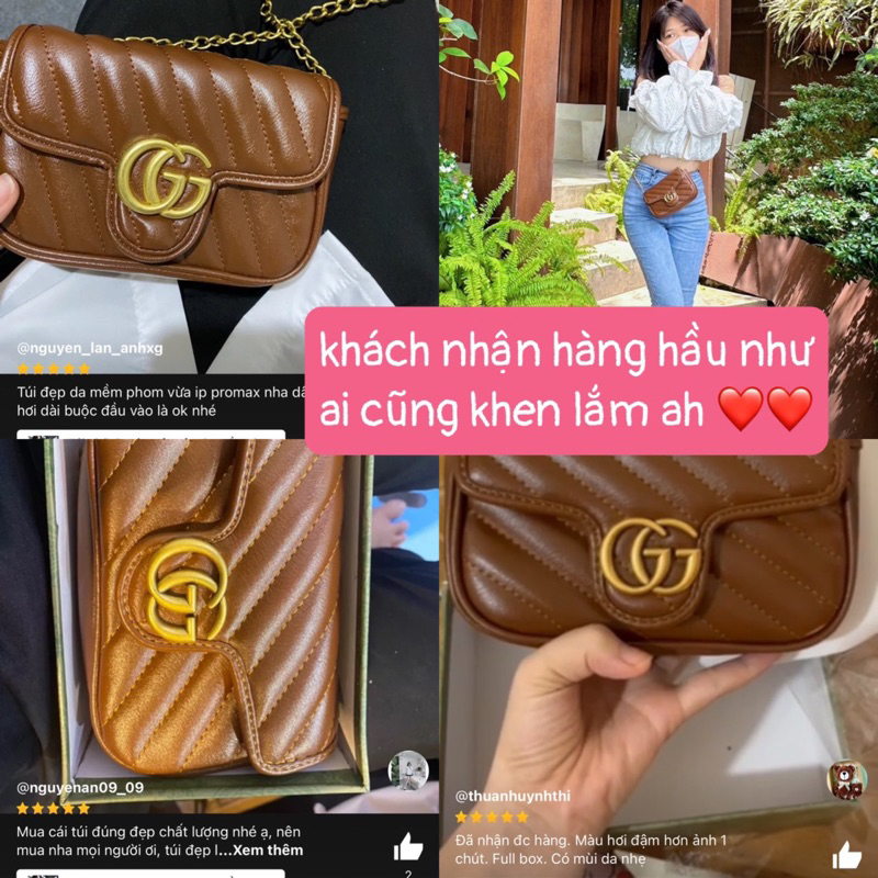 Túi chữ G màu nâu tây da mềm đẹp size 17cm full hộp xanh 2022#