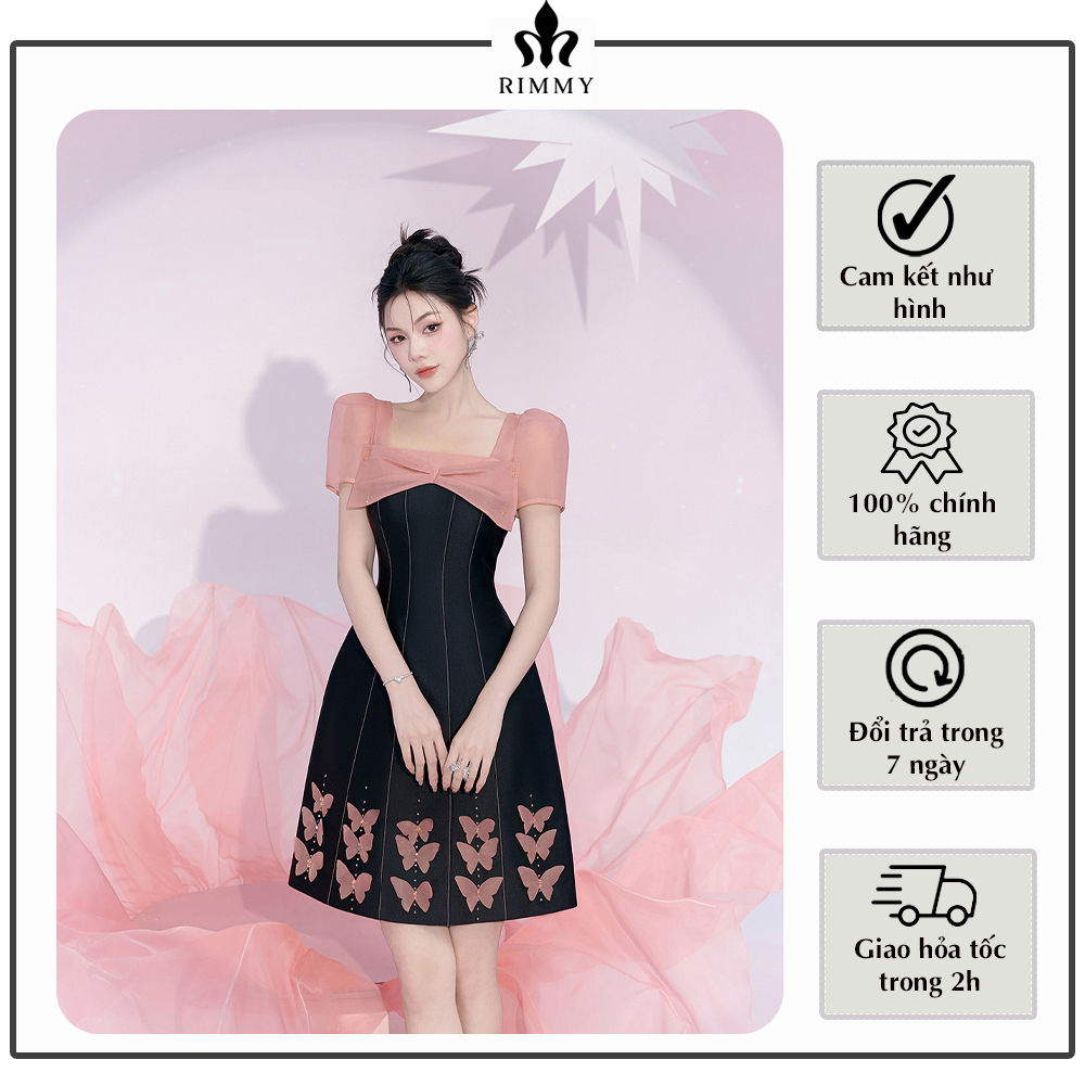 Đầm Dự Tiệc Alina By Rimmy Thiết Kế Đen Hồng Họa Tiết Tinh Tế Nhã Nhặn