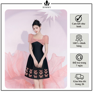 Đầm Dự Tiệc Thiết Kế Đen Hồng Họa Tiết Tinh Tế Design by RIMMY Alina