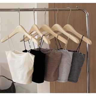 Aó hai dây croptop kẻ và trơn kèm mút ngực