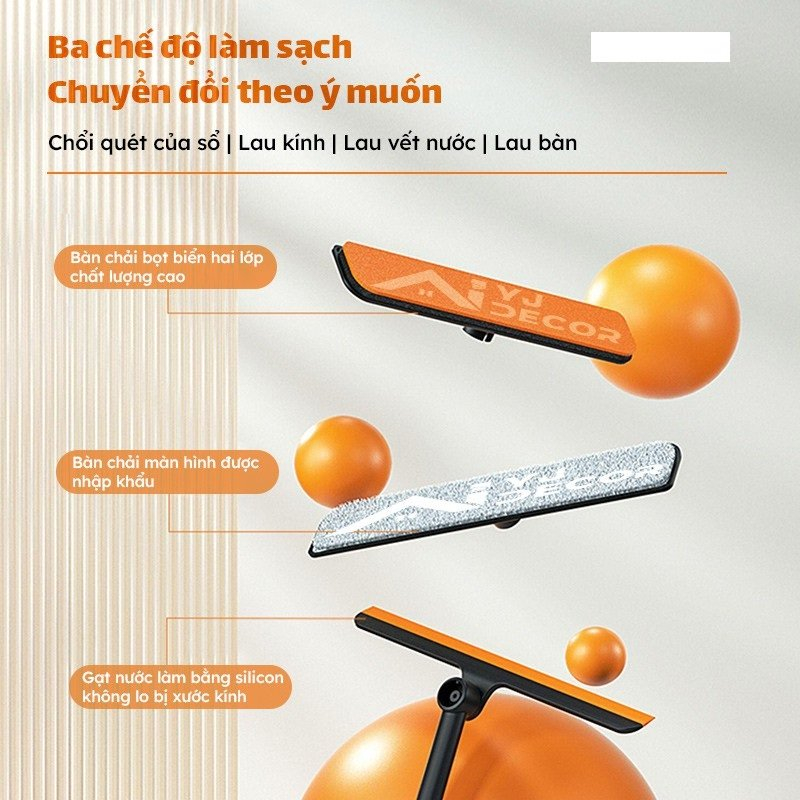 Cây Lau Kính, Chổi Lau Kính Đa Năng Kèm Gạt Nước Thông Minh Mini Xoay 360 Độ Cầm Tay Siêu Tiện Lợi
