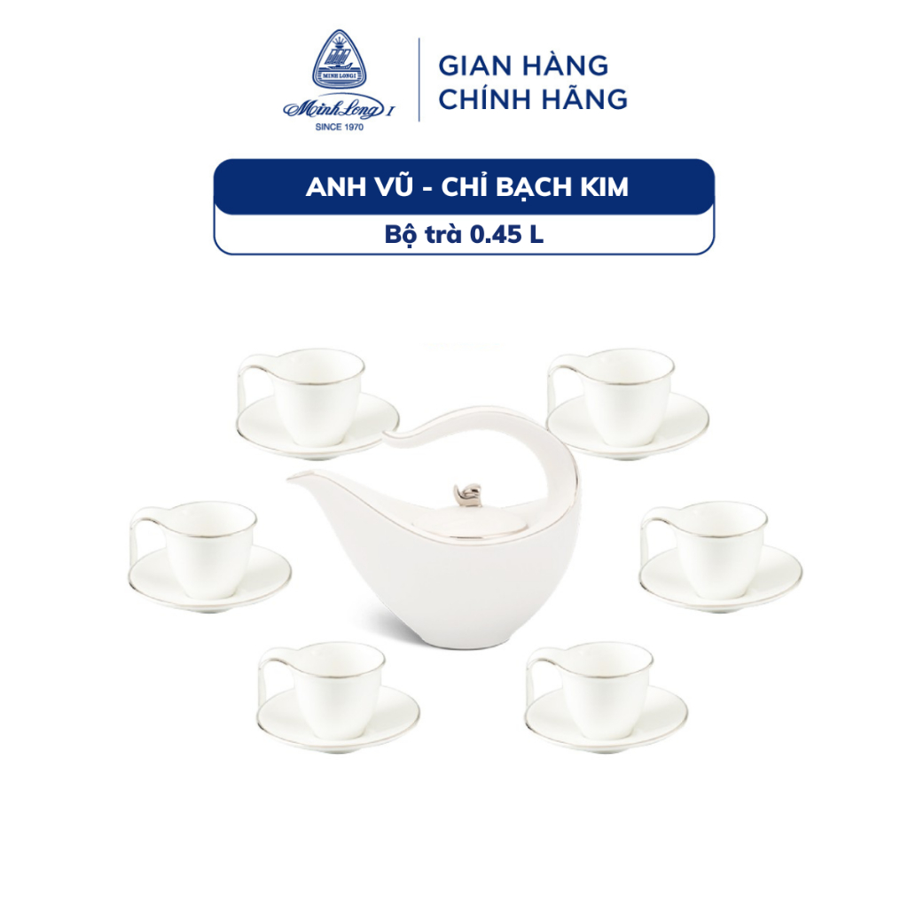 Bộ Ấm Trà Sứ Minh Long 0.45 L - Anh Vũ - Chỉ Bạch Kim