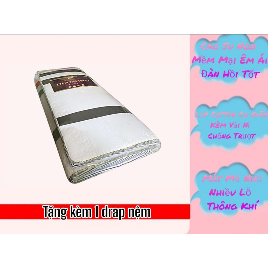Nệm Cao Su Chần Viền Diamond Dày 3cm Đủ Size - Êm ái và thoáng mát cao  Tặng Kèm Ga Nệm