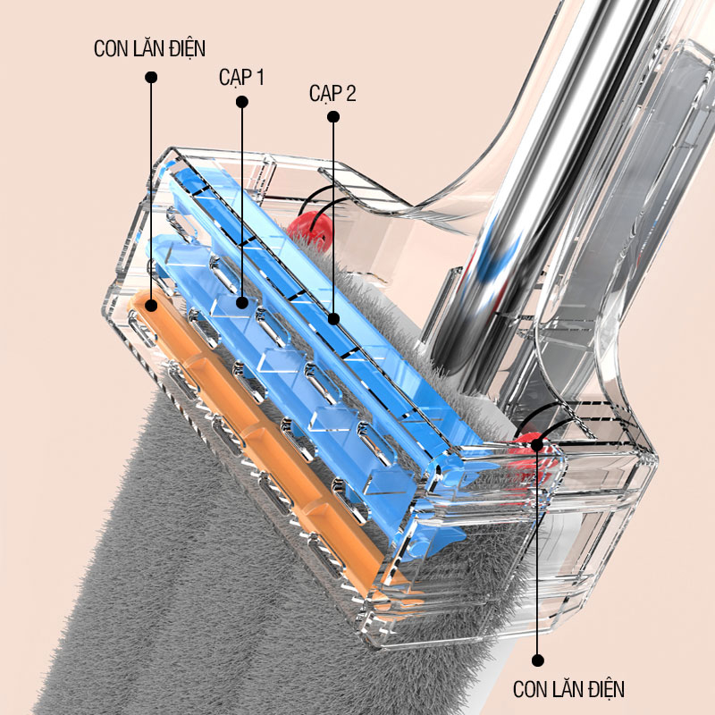 Cây lau nhà tự vắt Kitimop-Monster bàn lau lớn 45cm, con lăn trợ lực, thanh thép không gỉ, khớp xoay 360 độ, 2 bông lau