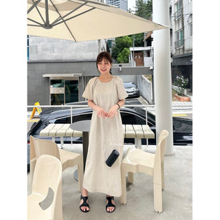 𝐉𝐨𝐧𝐚 𝐝𝐫𝐞𝐬𝐬 - Đầm Xuông Linen Nhún Vai ( ảnh chính chủ )