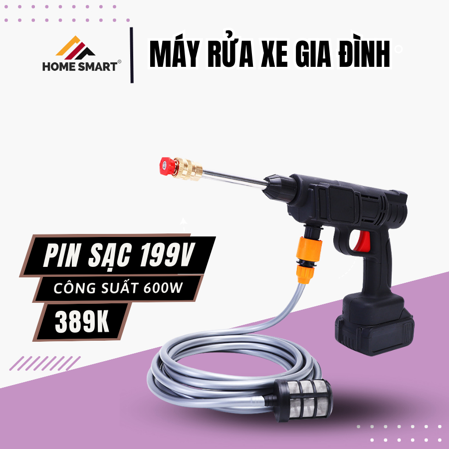 Máy rửa xe dùng pin mini, Máy rửa xe dùng pin, Máy xịt rửa tăng áp, súng rửa xe mini 48v kèm pin