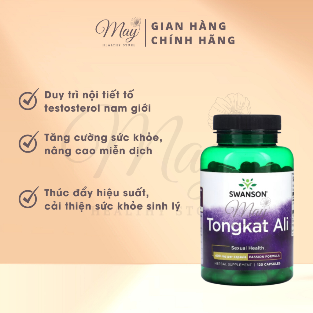 Viên Uống Hỗ Trợ Tăng Cường Sinh Lý Nam Giới Swanson Tongkat Ali 400mg (Lọ 120 Viên)