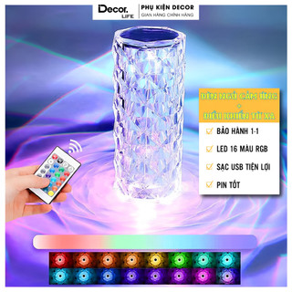Đèn ngủ pha lê 16 màu để bàn cảm ứng , đèn ngủ led 3d decor trang trí phòng ngủ hiệu ứng hoa hồng điều khiển bằng remote