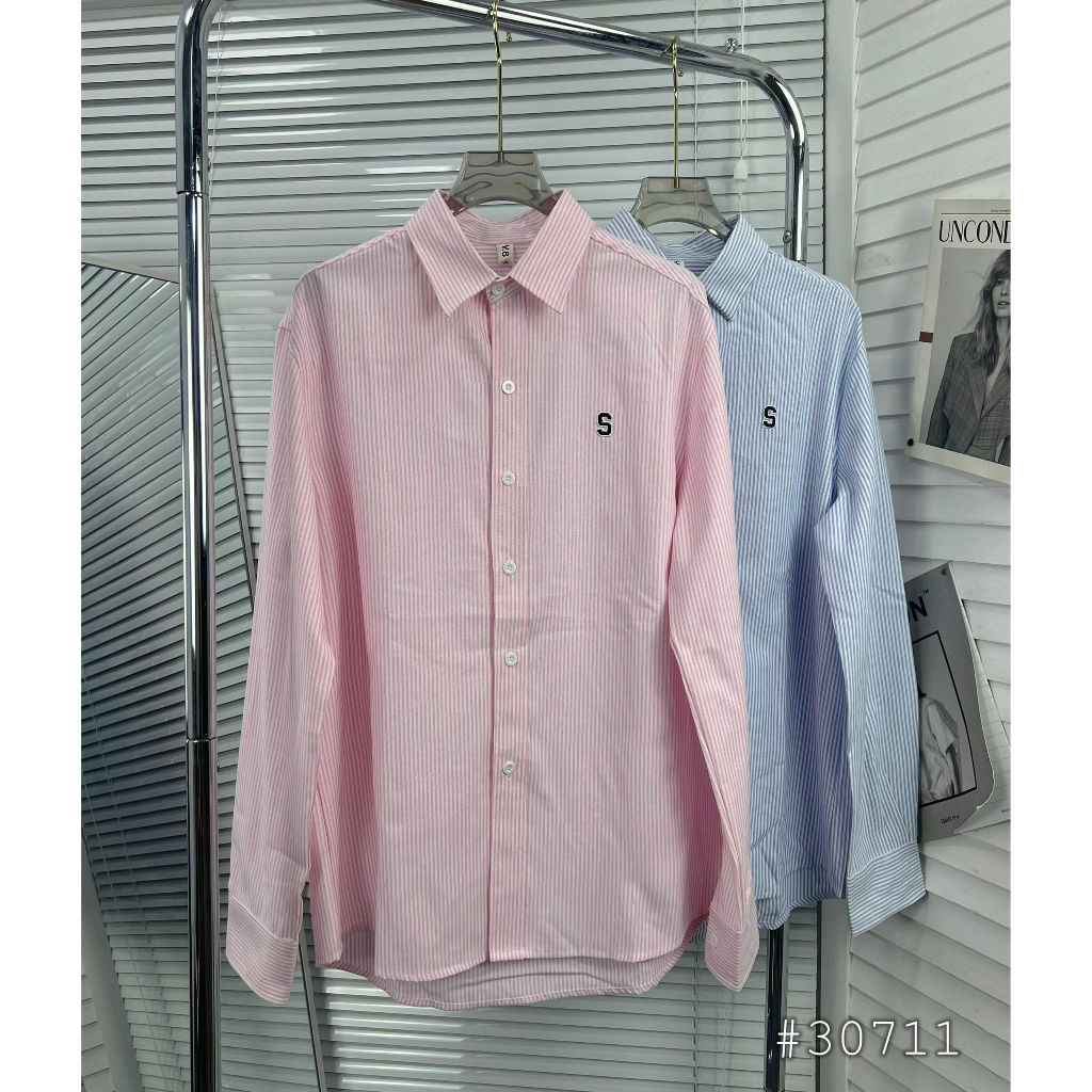 Áo sơ mi kẻ nam nữ ATOKI mặc đôi unisex form rộng đẹp thêu chữ S sịn sò 3071