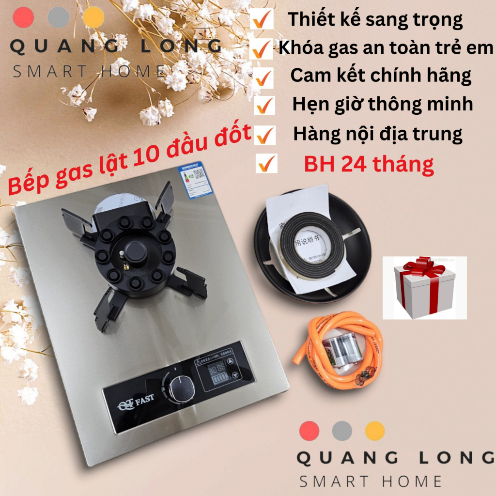 Bếp gas đơn lật 10 đầu đốt 5.2KW QT-FAST03 phím cảm ứng hẹn giờ khi nấu, khi nước tràn hệ thống gas tự ngắt rất an toàn