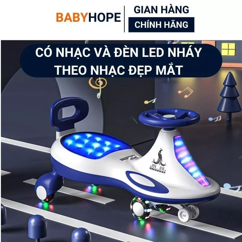 Xe lắc cao cấp tựa lưng có nhạc và đèn led sôi động cho bé