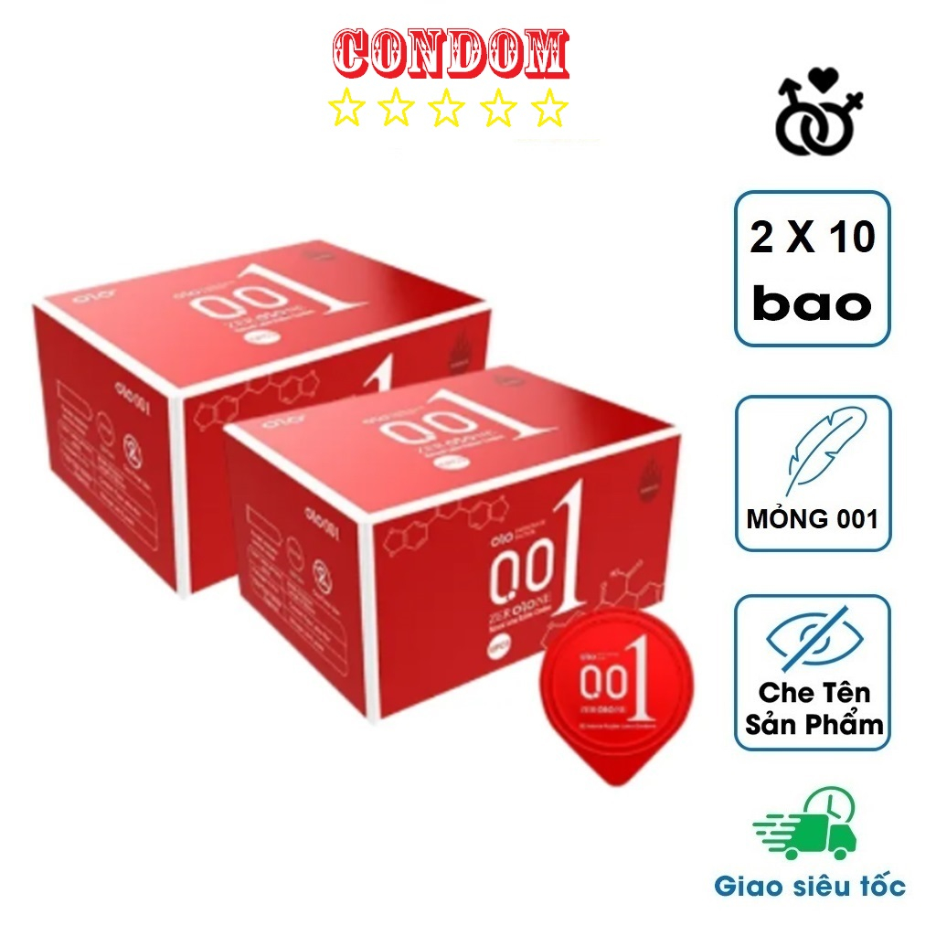 Combo 2 hộp bao cao su OLO 001 đỏ truyền nhiệt 20 chiếc, bcs siêu mỏng 001,nhiều gel bôi trơn, truyền nhiệt tăng cảm giá