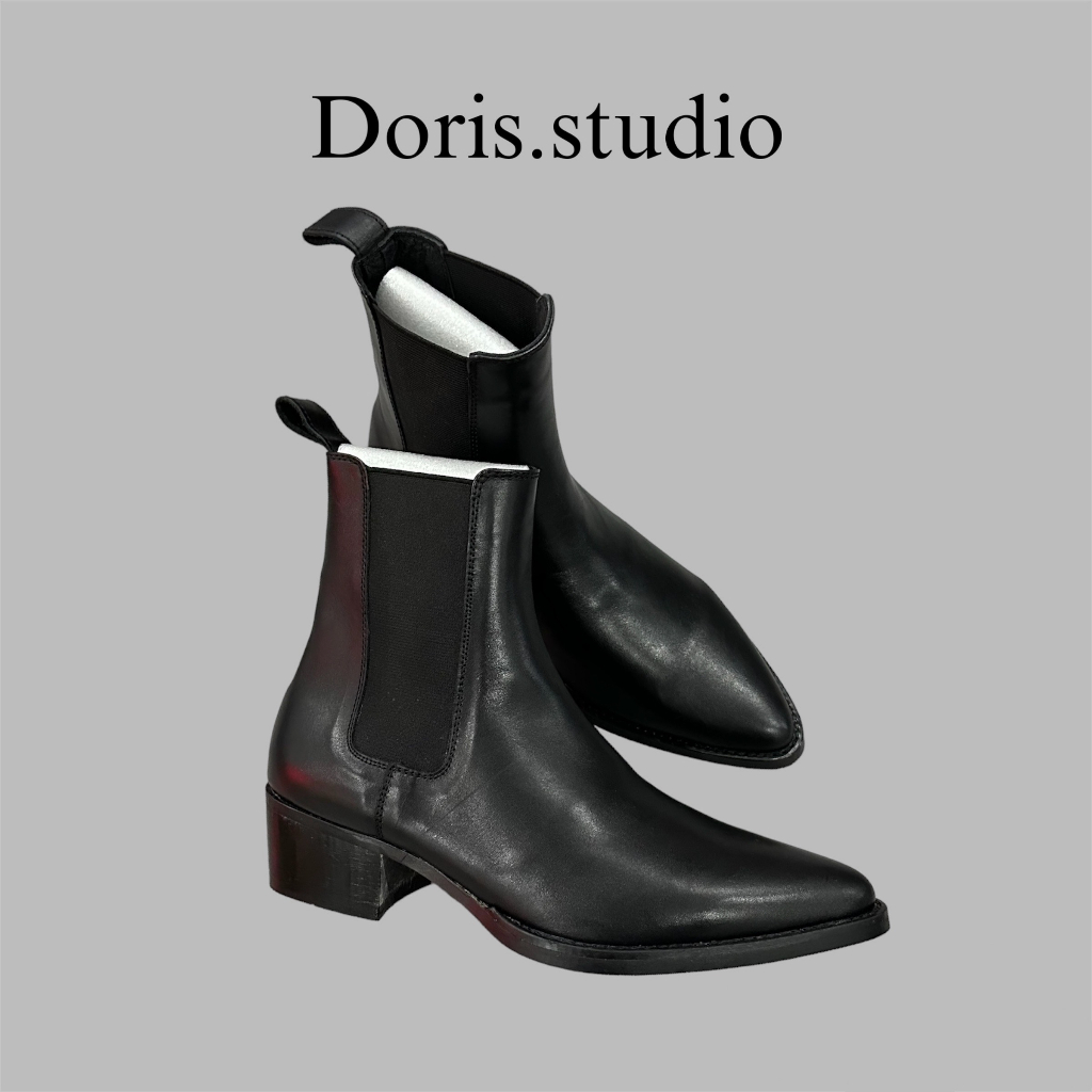 Chelsea lukas boot mũi nhọn da bò đế phíp gỗ