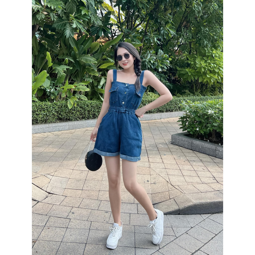 Jumpsuit short jean 2 dây túi nắp phong cách bánh bèo dễ thương CHIBEST  LJC51 | BigBuy360 - bigbuy360.vn