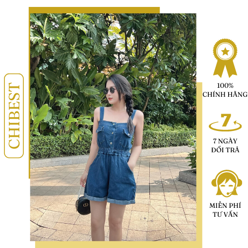 Jumpsuit short jean 2 dây túi nắp phong cách bánh bèo dễ thương CHIBEST  LJC51 | BigBuy360 - bigbuy360.vn