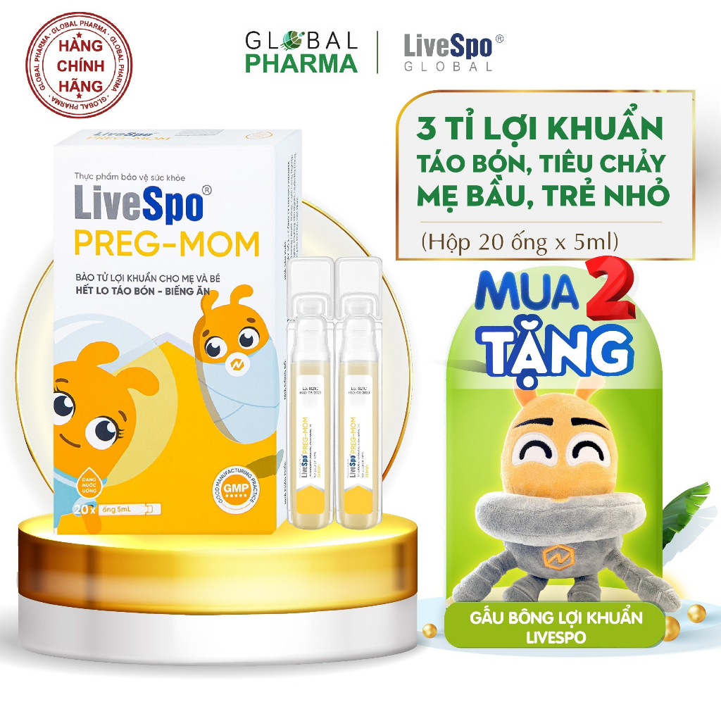Men vi sinh LiveSpo PREGMOM chữa táo bón, biếng ăn, rối loạn tiêu hóa - 3 tỷ bào tử lợi khuẩn (H/20 ống x 5ml)